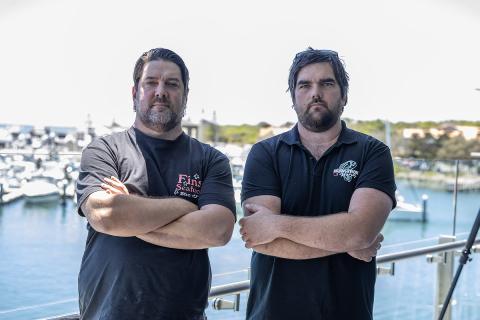 Fins Seafoods' Phil Clark and Anthony Heslewood from Revolution Fisheries. Photo: Tom Zaunmayr