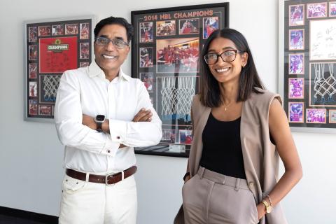 Nick Marvin and Saarrah Mathinthiran on their office.