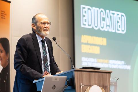 Peter Klinken delivered a speech at the EDUCATED 2026 event. Photo: Manny Tamayo Photography