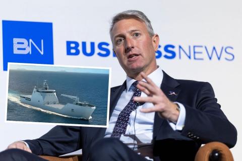 Main pic: Austal chief executive Paddy Gregg. Inset: The ADF's landing craft heavy. Photo: Matt Jelonek.
