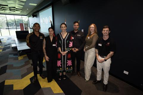 Waalitj Hub's Troy Cook, Birunji founder Kelsey Smith, Supply Nation CEO Kate Russell, Bidi's Joel O'Driscoll, Cryogenics Group director Marcia Edwards, and Dylan Booth from Supply Nation. Photo: Tom Zaunmayr