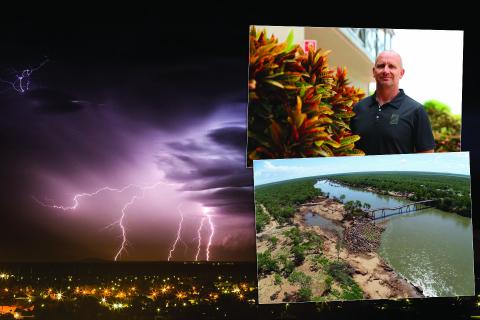 KAG's Martin Peirson-Jones and damage to the Fitzroy River bridge in 2023. Photos: Tom Zaunmayr, Main Roads WA