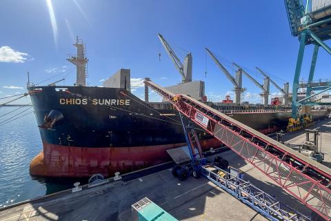 The mobile ship loader in action in Esperance. Photo: Southern Ports