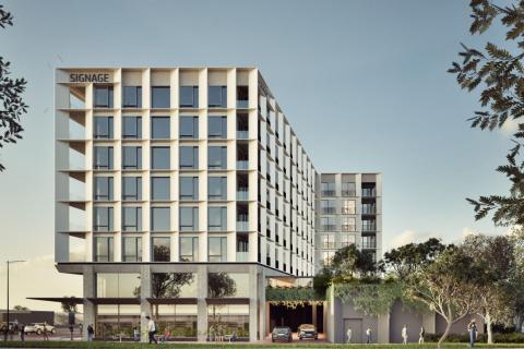 A render of the proposed hotel in Victoria Park. Image: DKO Architecture via WAPC document