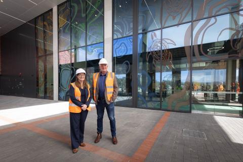 Vanessa Unwin with Built's Jon Stone at the new hospital. Photo: Michael O'Brien