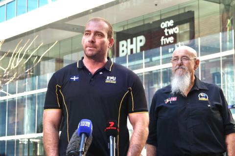 ETU WA secretary Adam Woodage and AMWU WA secretary Steve McCartney. Photo: Michael O'Brien.