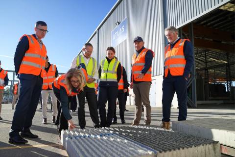 Julian Ambrose (right) discussing Atlas Building’s precast operations with John Carey (left), Rita Saffioti, Roger Cook and Amber-Jade Sanderson.