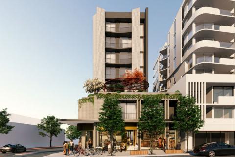 Render of the proposed development on the Tsunami restaurant site in Mosman Park. Image: Space Collective Architects