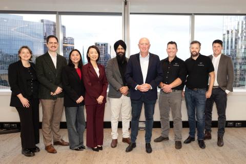 Representatives from Materia Health, Wevolt and Capability X with Innovation and Science Minister Stephen Dawson. Photo: Michael O'Brien.