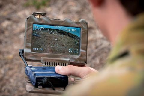 An Australian soldier undertakes FPV drone training. Photo: Sgt Nicole Dorrett