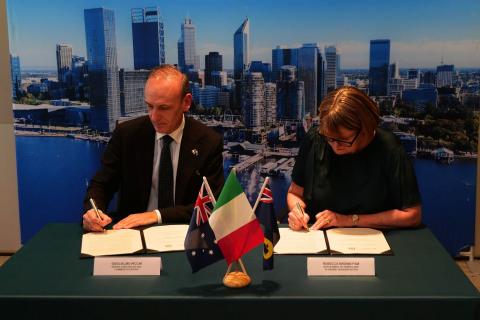 SACE's Guglielmo Picchi and Department of Energy and Economic Diversification director general Rebecca Brown.