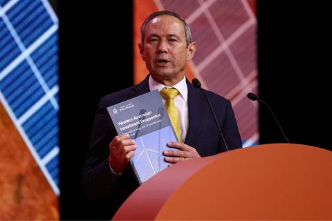 Roger Cook launched a WA investment prospectus at the Global Citizen NOW: Perth summit. Photo: Graham Denholm