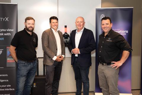 Capability X CTO Adrian Kirk-Burnnand, CCO Lex Simmons, WA Innovation Minister Stephen Dawson and Capability X founder Chris Eastwell. Photo: Michael O'Brien.
