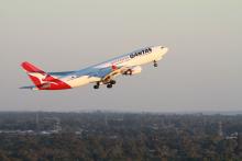 A Qantas A330 takes off from Perth Airport.