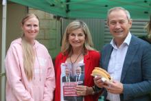 Trish Cook (middle) with Premier Roger Cook (right) on polling day. Photo: Sam Jones.