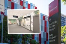 Inset: A render of the West Pod ICU at Sir Charles Gairdner Hospital.