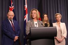 Hannah Beazley announced the appointment of David Caddy (left), Bianca Sandri and Cath Hart (right) as commissioners to the City of Nedlands. Photo: Nadia Budihardjo