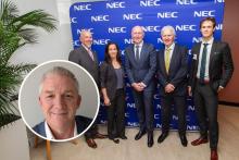 Incoming NEC Aus CEO Keith Morrison (inset) said the Digital Centre for Excellence being opened in Perth (background) was one of the company's success in WA.