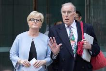 Linda Reynolds (left) and her lawyer Martin Bennett leaving the WA Supreme Court after the judgment. Photo: Michael O'Brien
