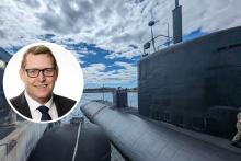 Inset: Michael Drake will head the Australian Navy Nuclear Power Safety Regulator. Main pic: The USS Annapolis at HMAS Stirling. 