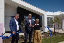 L-R: Col Dutton, John Carey, and Tanya Steinbeck at Stockland Halcyon project site in Piara Waters. Photo: Nadia Budihardjo