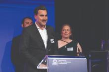 Greenroom general manager of growth, Peter Baker, accepting the award earlier this month. Photo: Matt Jelonek