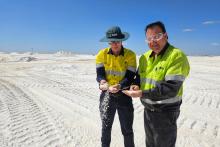 CSBP's Ethan Verbruggen and SO4 process manager Luke Reeves at Lake Way. Photo: CSBP