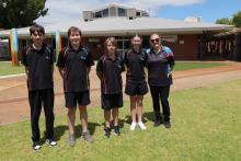 Coodanup College Year 8 students won the top prize in the Minister's Innovation challenge including Angel Jones (second from right), accompanied by teacher Belinda Blackburn