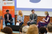 Sharath Sriram (left), Karen Murcia and Jake Renzella with panel moderator and Fogarty Foundation CEO Elizabeth Knight. Photo: Lewis Hallam