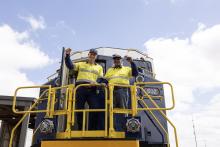 Fortescue's Dino Otranto and Kariyarra elder Alfred Barker. Photo: Tom Zaunmayr