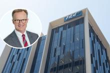 Inset: HBF chief executive Lachlan Henderson. Photo: HFB. Main pic: HBF head office. Photo: Jordan Murray.