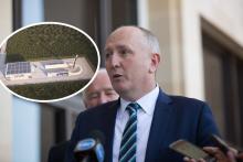 Main pic: Science and Innovation minister Stephen Dawson. Inset; An artist's impression of April Walker's WA Space Port.