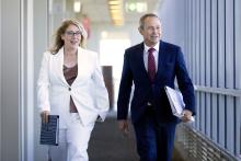 Rita Saffioti arriving at the budget lockup with the premier, Roger Cook. Photo: Michael O’Brien