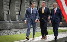 US Secretary of War, Pete Hegseth with the Deputy Prime Minister and Minister for Defence, the Hon Richard Marles MP and (now former) UK Secretary of State for Defence, the Rt Hon John Healey arriving for an AUKUS Defence Ministers’ Meeting in Singapore. Photo: Defence images.