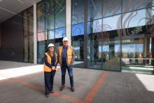 Vanessa Unwin with Built's Jon Stone at the new hospital. Photo: Michael O'Brien