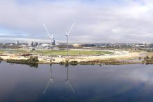 Cranes ready to work at Golden Sedayu Construction’s high-rise apartment project at Burswood Point. Photo: Michael O’Brien