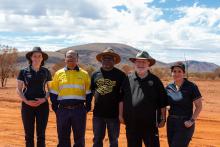 Rio’s Caitlin Westgarth and Rishi Verma, Ngarlawangga Aboriginal Corporation directors Damien Hubert and Albert Pianta, Laura Thomas from Rio Tinto.
