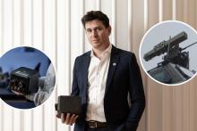Advanced Navigation co-founder Chris Shaw. Inset left: The Boreas navigation system. Inset right: Kongsberg's PROTECTOR counter-unmanned aerial platform. Photos: Supplied.