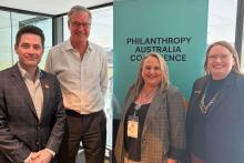 John Hartman, CEO, Minderoo Foundation; Darrell Wade, Board Chair, Philanthropy Australia; Maree Sidey, CEO, Philanthropy Australia; Kristen Stevenson, Executive Director Effective Philanthropy, Minderoo Foundation