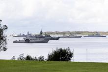 Participating ships from Australia and partner nations at anchor in Jervis Bay during Exercise KAKADU 2026. Photo: Defence Images / LSIS Susan Mossop.