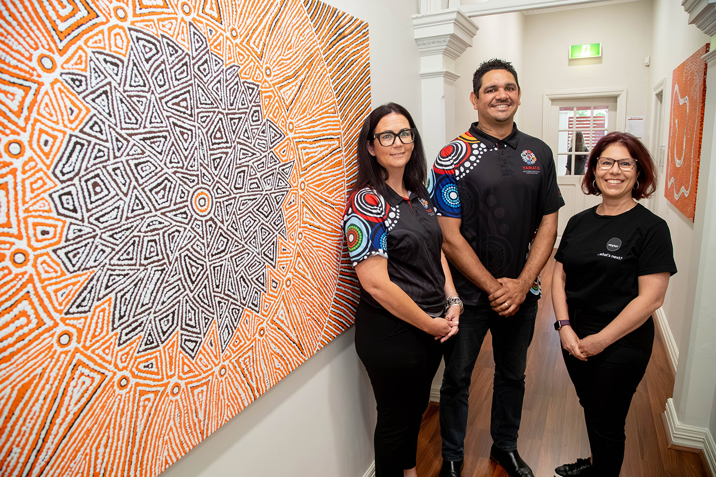 Yamatji Southern's Luka Gray and Jarrad Oakley Nicholls with Andi Csontos from Veyter.