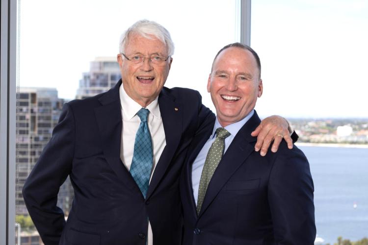 Michael Chaney (L) and his successor Ken MacKenzaie in a jovial mood ahead of today's AGM. Photo: Michael O'Brtien