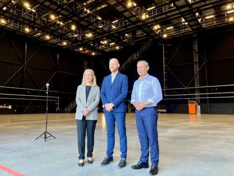 Creative Industries Minister Simone McGurk with Tom Avison and Premier.