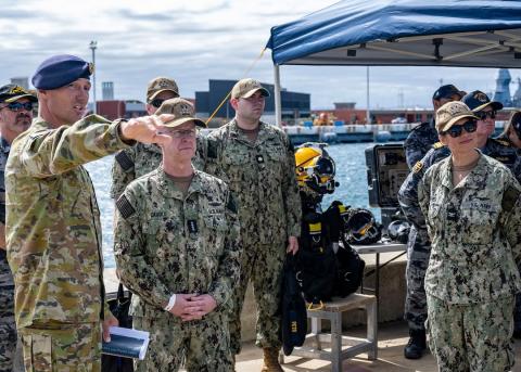 US Navy Chief of Operations Admiral Daryl Caudle (middle) hears from members of the ADF. photo: Supplied.