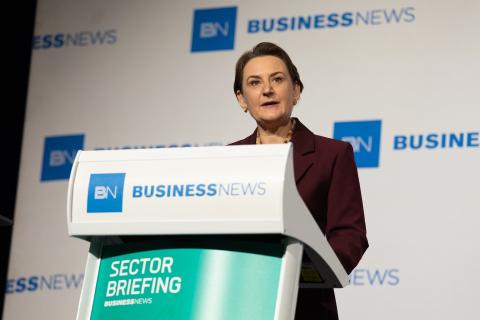 Minister Amber-Jade Sanderson giving a keynote speech at the Business News event. Photo: John Koh.