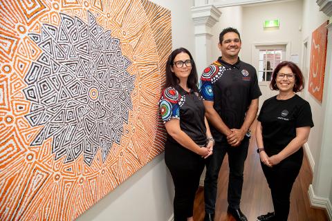 Yamatji Southern's Luka Gray and Jarrad Oakley Nicholls with Andi Csontos from Veyter.