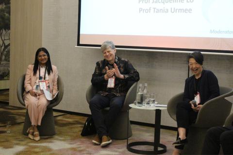 Tania Urmee (left), Thor Kerr and Jacqueline Lo spoke at a panel on education ties between WA and Indonesia. Photo: Nadia Budihardjo