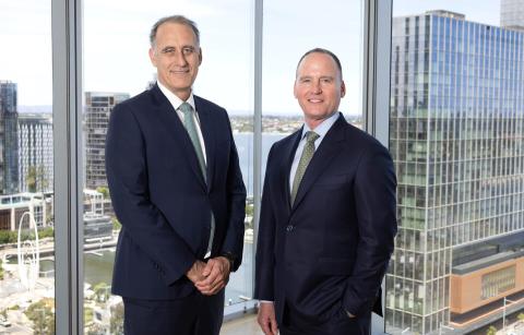 Rob Scott (L) with incoming Chairman Ken MacKenzie ahead of today's Wesfarmers AGM. Photo: Michael O'Brien